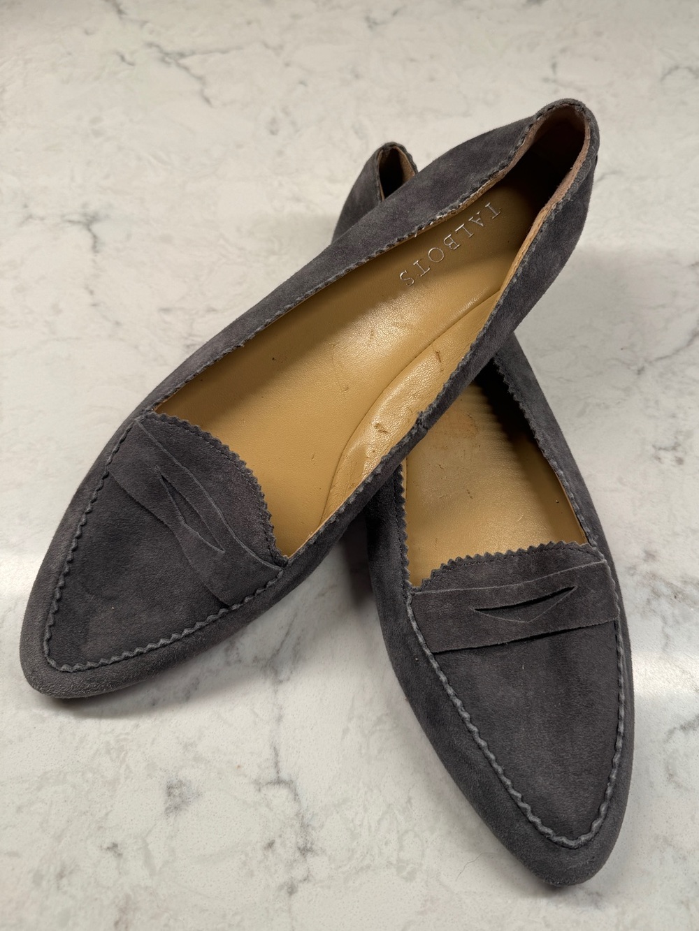 Talbots Charcoal Suede Pointed Penny Loafers/Flat Driving Shoe
